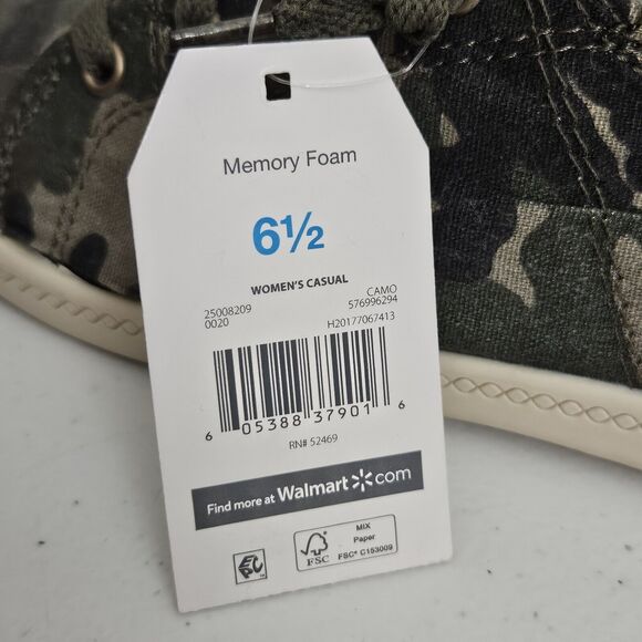 Time & Tru Camo Scrunch Back Memory Foam Womans 6.5 Sneakers Slip-on with Laces - Picture 8 of 8